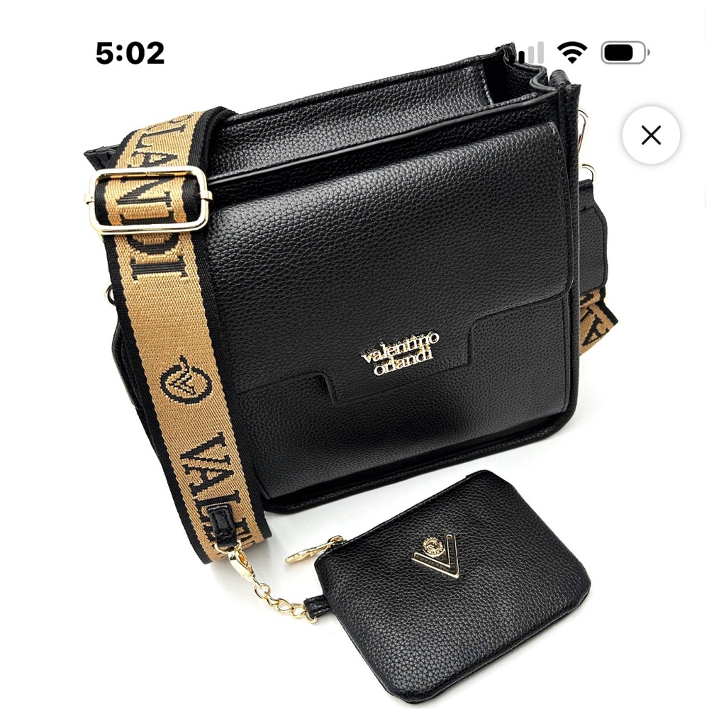 Valentino Orlandi Black Tote with Wallet & Gold Accents